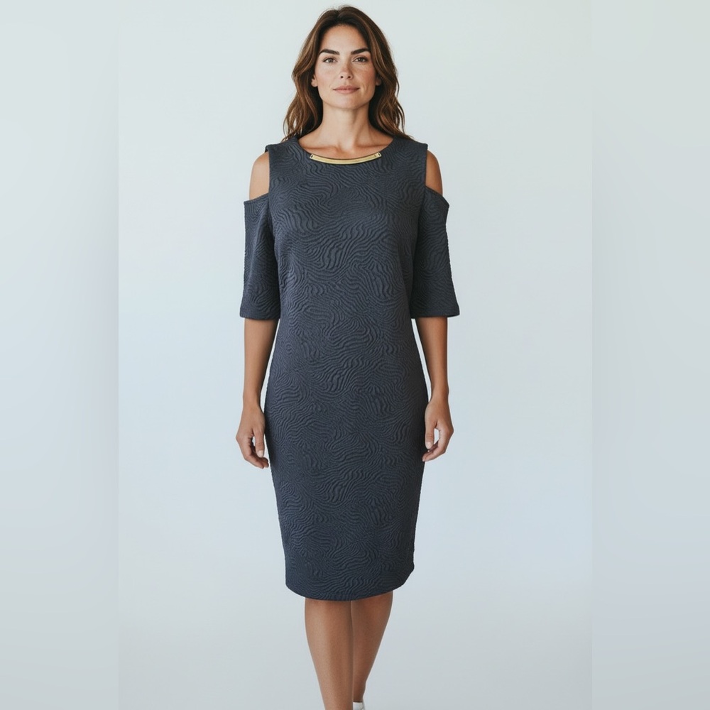 Michael-Michael Kors Textured Cold-Shoulder Sheath Dress-Black-Size Small-NWT